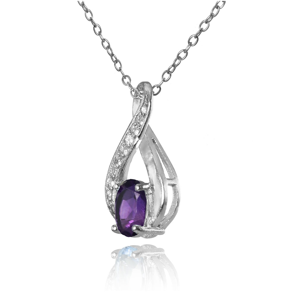 Sterling Silver African Amethyst and White Topaz Infinity Drop Necklace-2