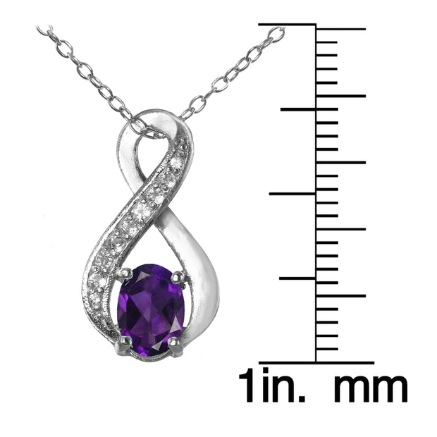 Sterling Silver African Amethyst and White Topaz Infinity Drop Necklace