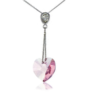 Sterling Silver Opal Rose Heart-Shape Drop Necklace Adorned with Swarovski® Crystals
