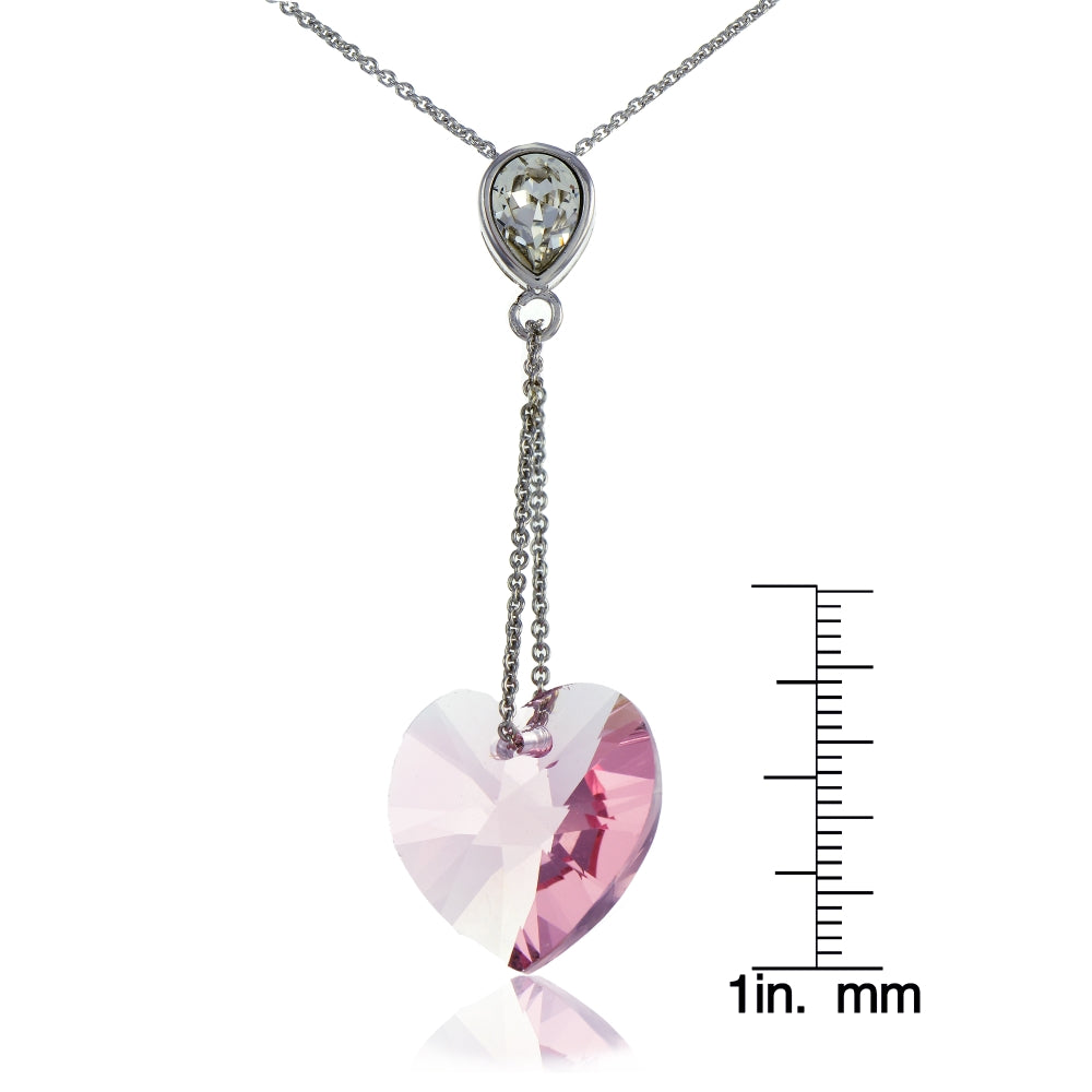 Sterling Silver Opal Rose Heart-Shape Drop Necklace Adorned with Swarovski® Crystals-2