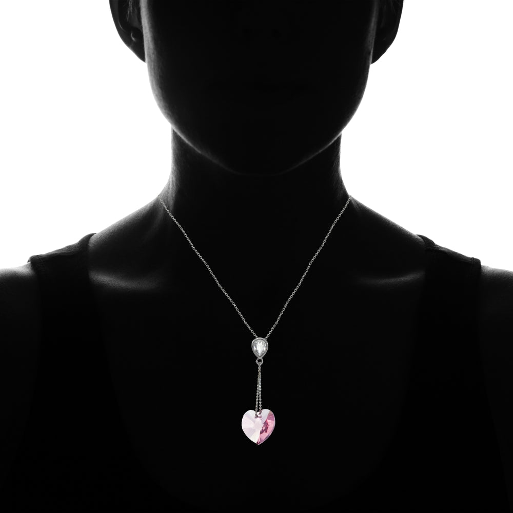 Sterling Silver Opal Rose Heart-Shape Drop Necklace Adorned with Swarovski® Crystals-4