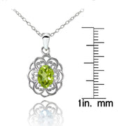 Sterling Silver Peridot Oval Filigree Flower Necklace