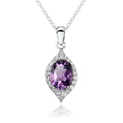 Sterling Silver Amethyst and White Topaz Oval Fashion Necklace