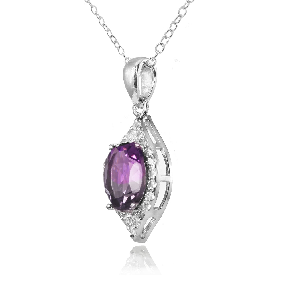 Sterling Silver Amethyst and White Topaz Oval Fashion Necklace-2