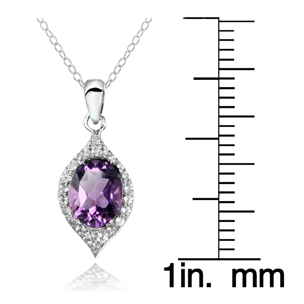 Sterling Silver Amethyst and White Topaz Oval Fashion Necklace-3