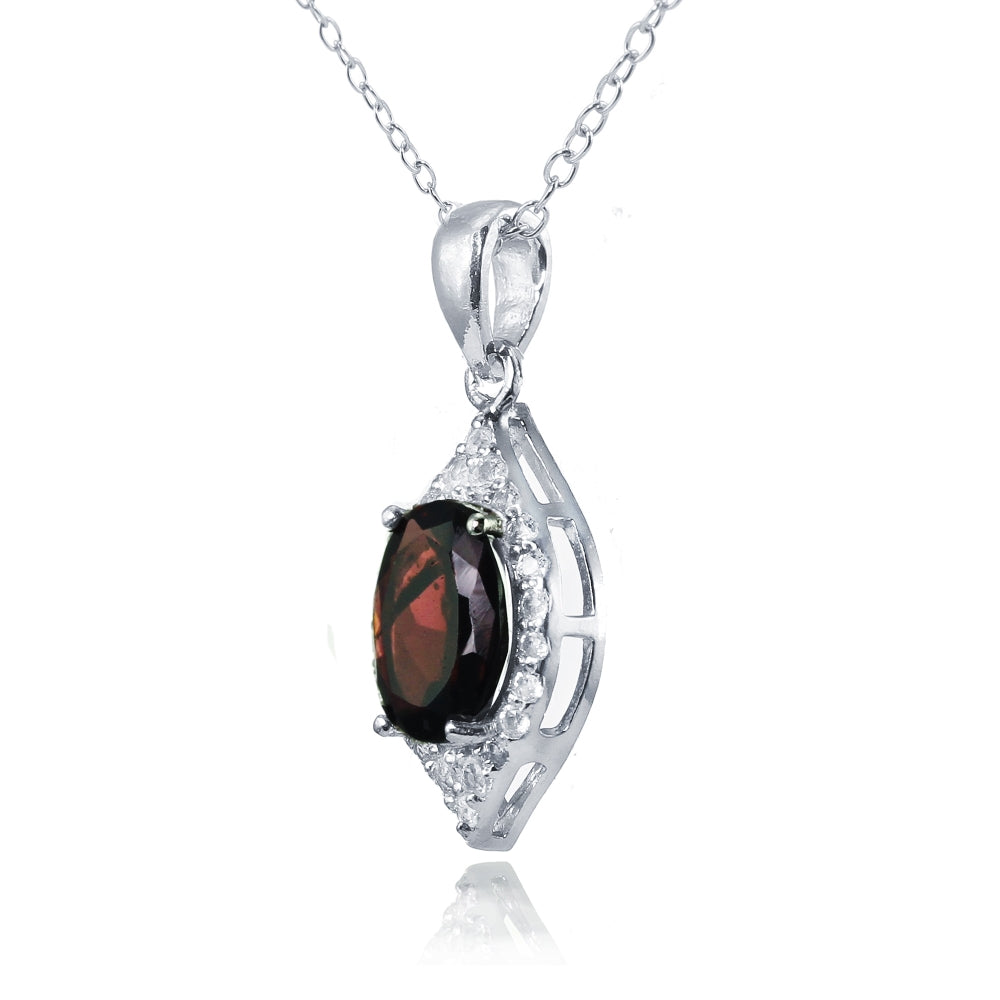 Sterling Silver Garnet and White Topaz Oval Fashion Necklace-2