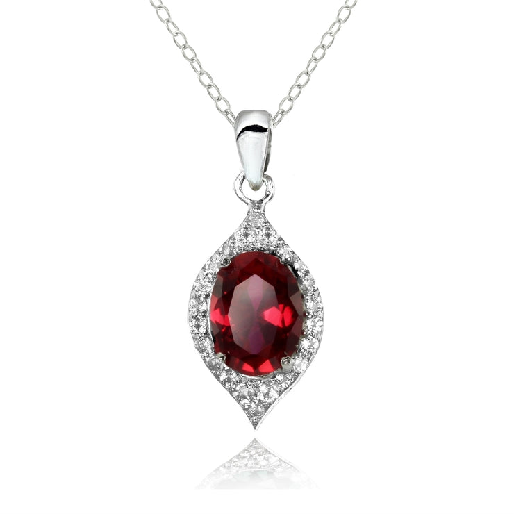 Sterling Silver Created Ruby and White Topaz Oval Fashion Necklace