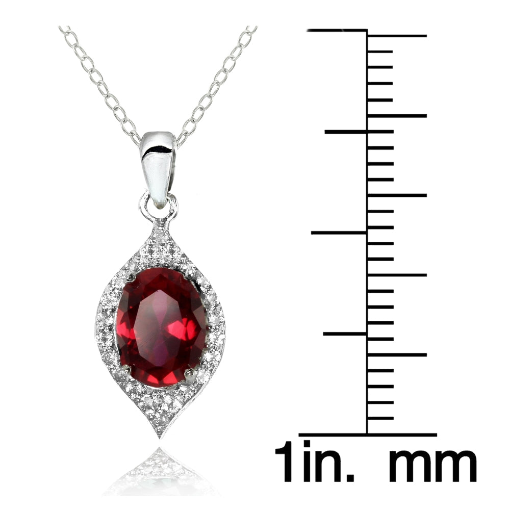 Sterling Silver Created Ruby and White Topaz Oval Fashion Necklace-3