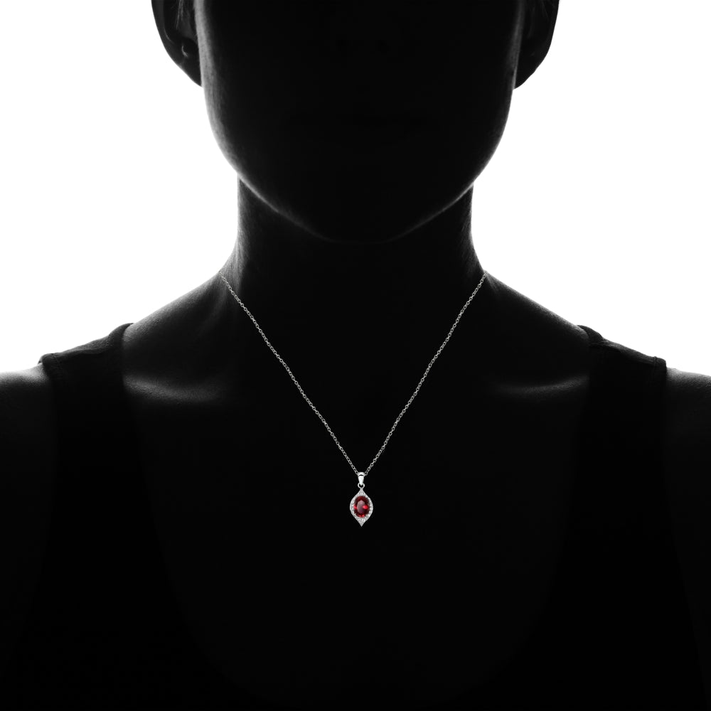 Sterling Silver Created Ruby and White Topaz Oval Fashion Necklace-4