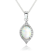 Sterling Silver Created White Opal and White Topaz Oval Fashion Necklace