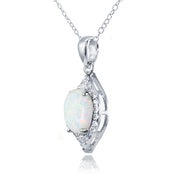 Sterling Silver Created White Opal and White Topaz Oval Fashion Necklace