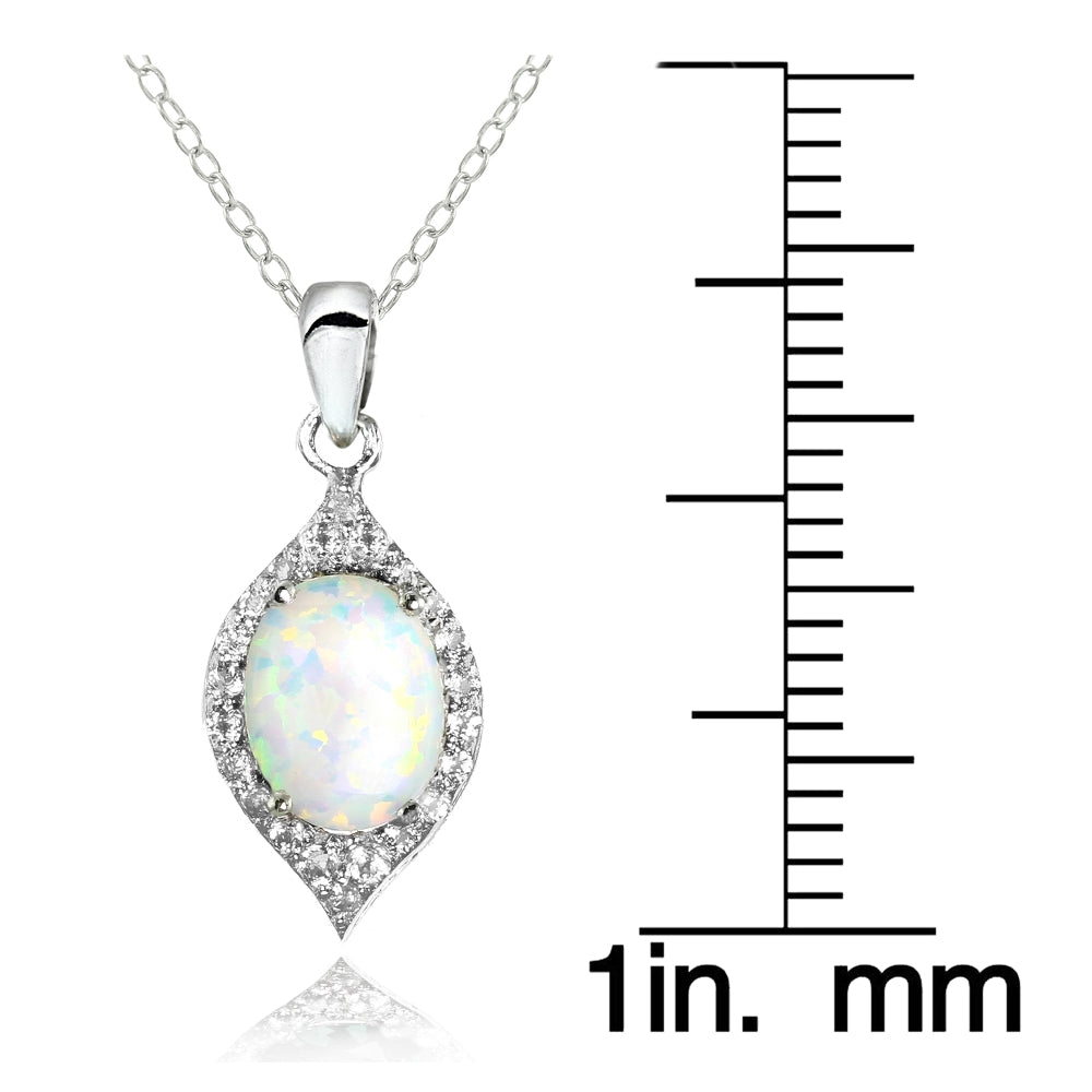 Sterling Silver Created White Opal and White Topaz Oval Fashion Necklace-3