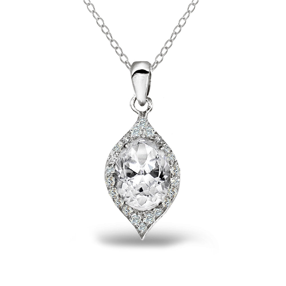 Sterling Silver Cubic Zirconia 2ct Oval-Cut Necklace