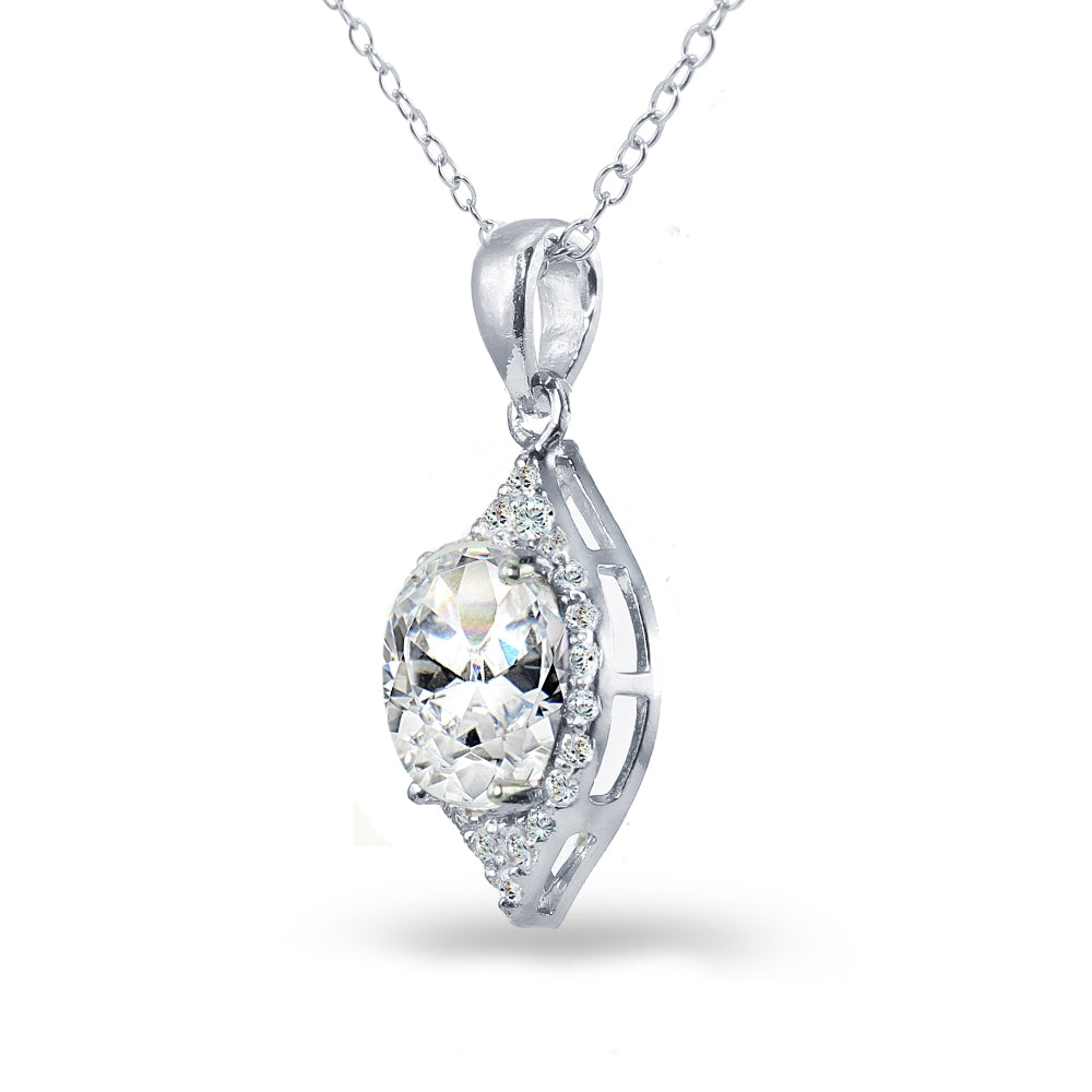 Sterling Silver Cubic Zirconia 2ct Oval-Cut Necklace-2