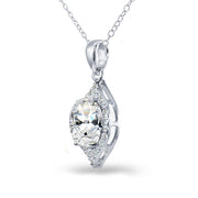 Sterling Silver Cubic Zirconia 2ct Oval-Cut Necklace