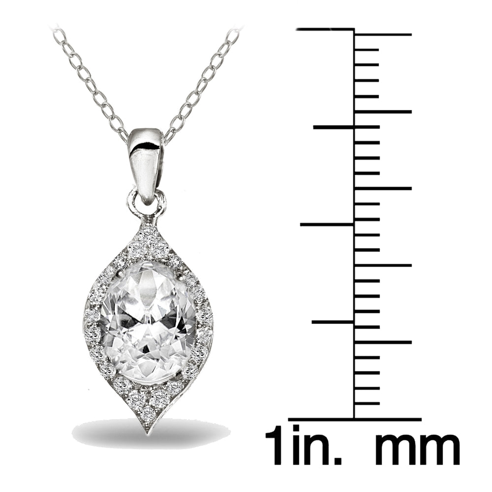 Sterling Silver Cubic Zirconia 2ct Oval-Cut Necklace-3