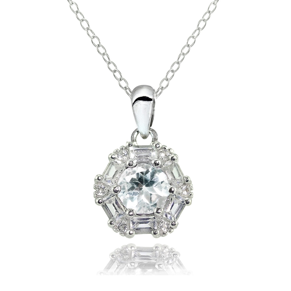 Sterling Silver Aquamarine and White Topaz Baguette & Round-Cut Fashion Necklace