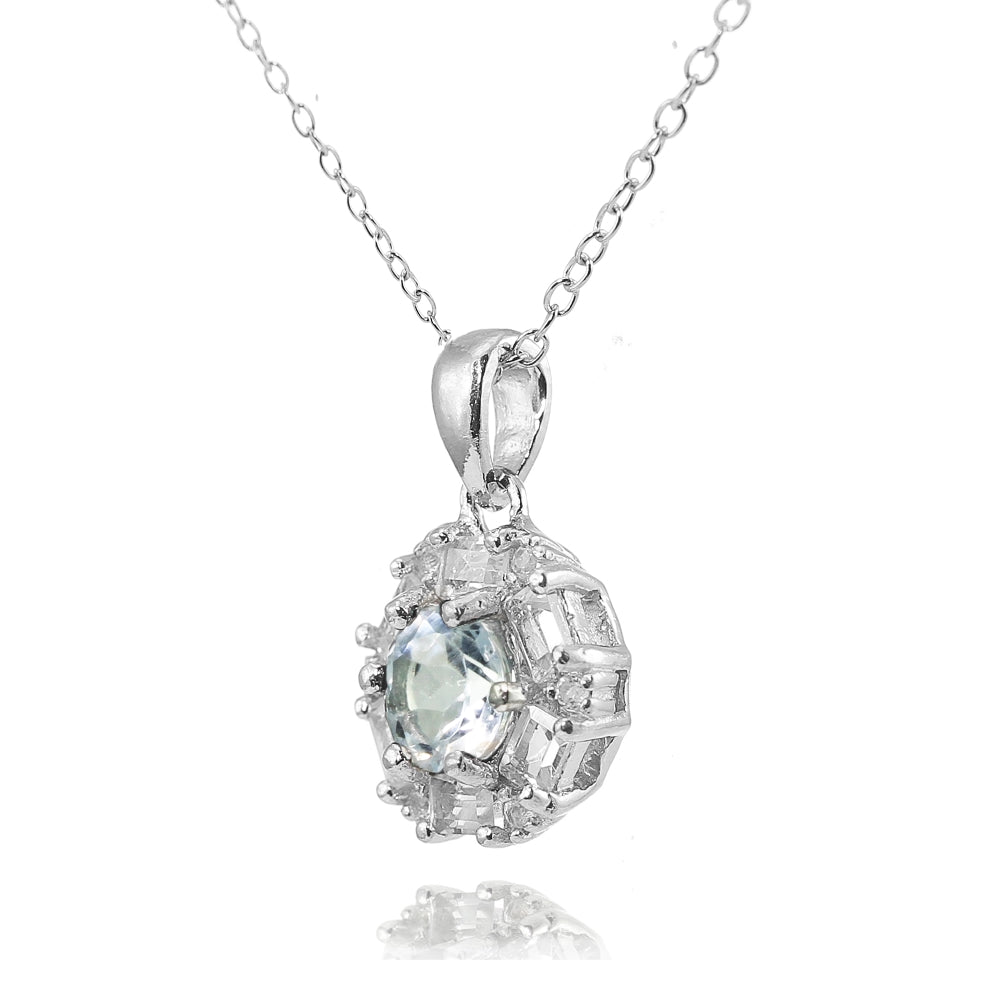 Sterling Silver Aquamarine and White Topaz Baguette & Round-Cut Fashion Necklace-2