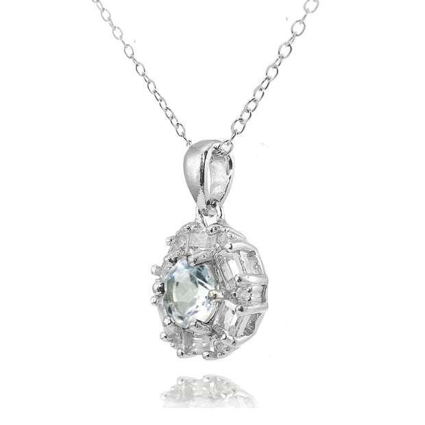 Sterling Silver Aquamarine and White Topaz Baguette & Round-Cut Fashion Necklace