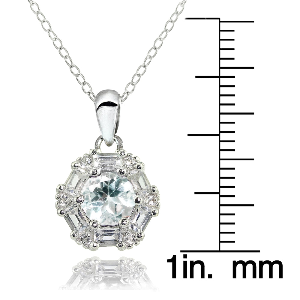 Sterling Silver Aquamarine and White Topaz Baguette & Round-Cut Fashion Necklace-3