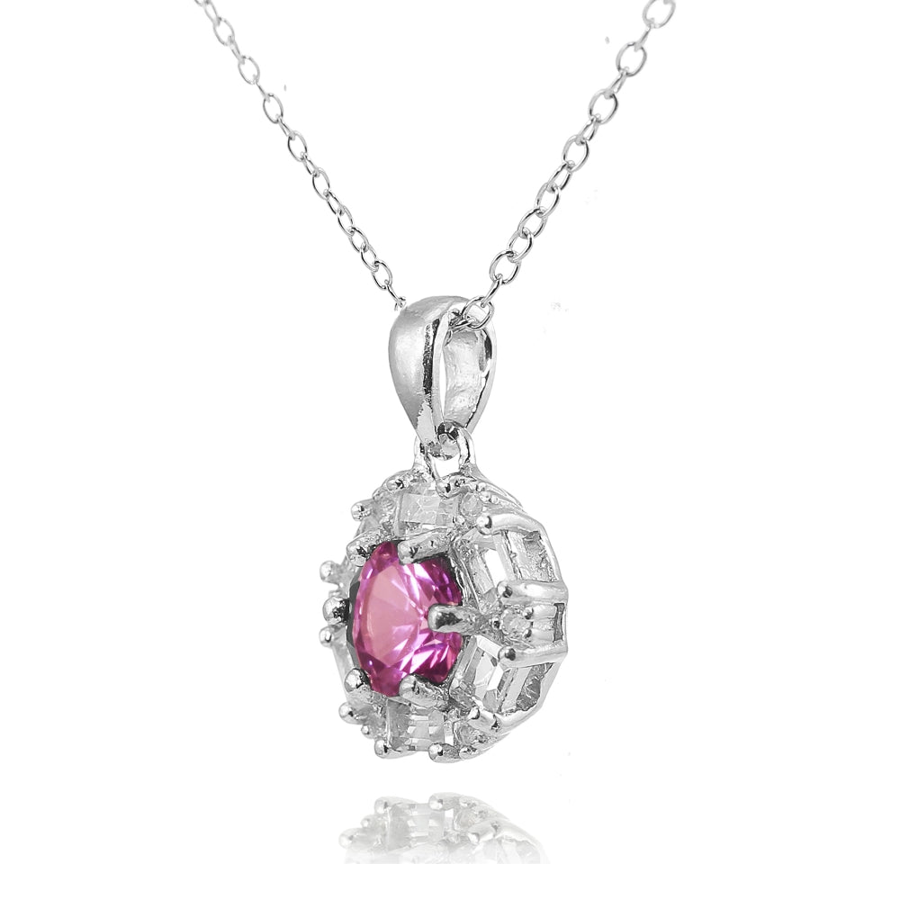 Sterling Silver Created Alexandrite and Cubic Zirconia Baguette & Round-Cut Fashion Necklace-2