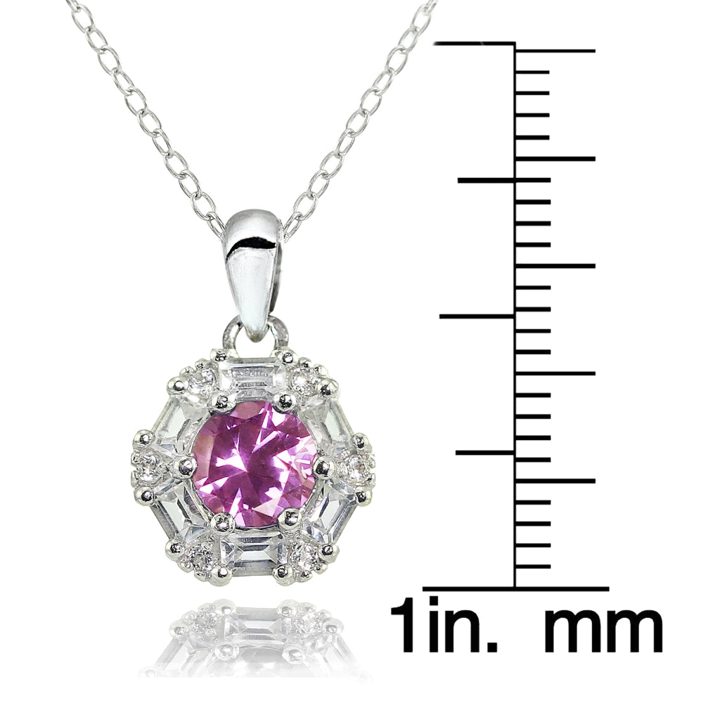 Sterling Silver Created Alexandrite and Cubic Zirconia Baguette & Round-Cut Fashion Necklace-3