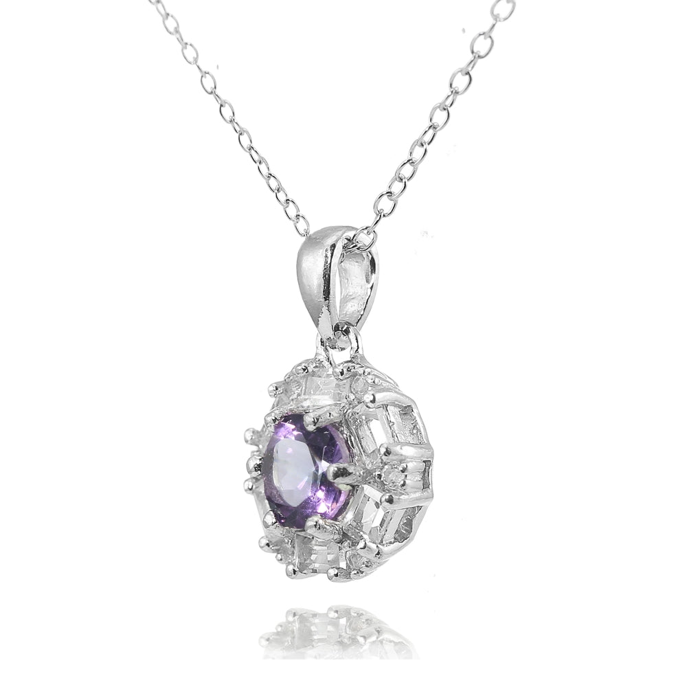 Sterling Silver Amethyst and White Topaz Baguette & Round-Cut Fashion Necklace-2
