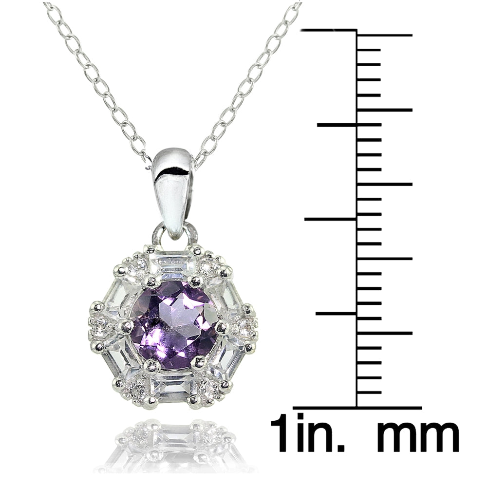 Sterling Silver Amethyst and White Topaz Baguette & Round-Cut Fashion Necklace-3