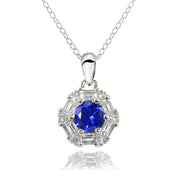 Sterling Silver Created Blue Sapphire and White Topaz Baguette & Round-Cut Fashion Necklace