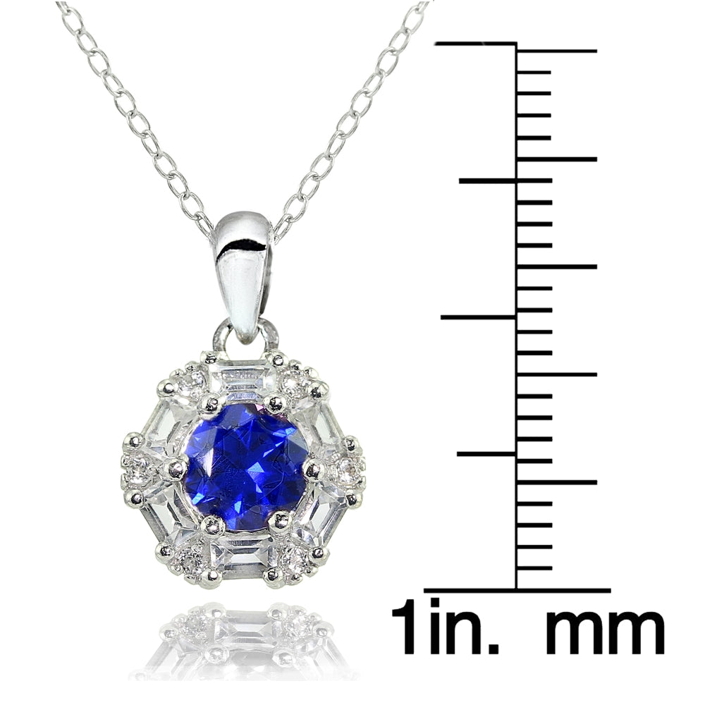 Sterling Silver Created Blue Sapphire and White Topaz Baguette & Round-Cut Fashion Necklace-3