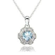 Sterling Silver Blue and White Topaz Baguette & Round-Cut Fashion Necklace