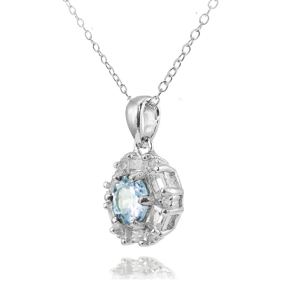 Sterling Silver Blue and White Topaz Baguette & Round-Cut Fashion Necklace-2