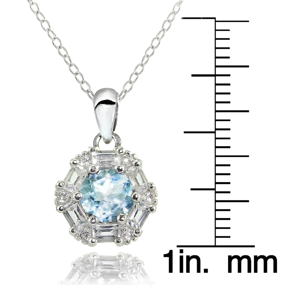 Sterling Silver Blue and White Topaz Baguette & Round-Cut Fashion Necklace-3
