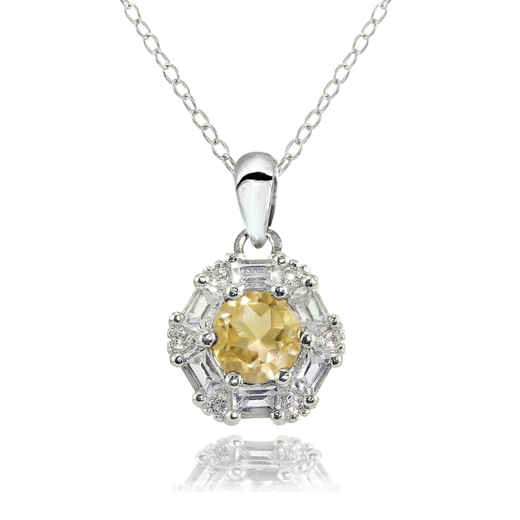 Sterling Silver Citrine and White Topaz Baguette & Round-Cut Fashion Necklace