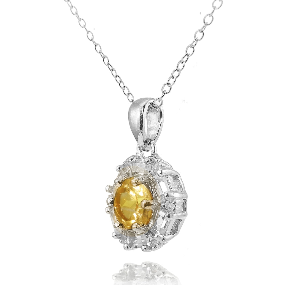 Sterling Silver Citrine and White Topaz Baguette & Round-Cut Fashion Necklace-2