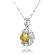 Sterling Silver Citrine and White Topaz Baguette & Round-Cut Fashion Necklace