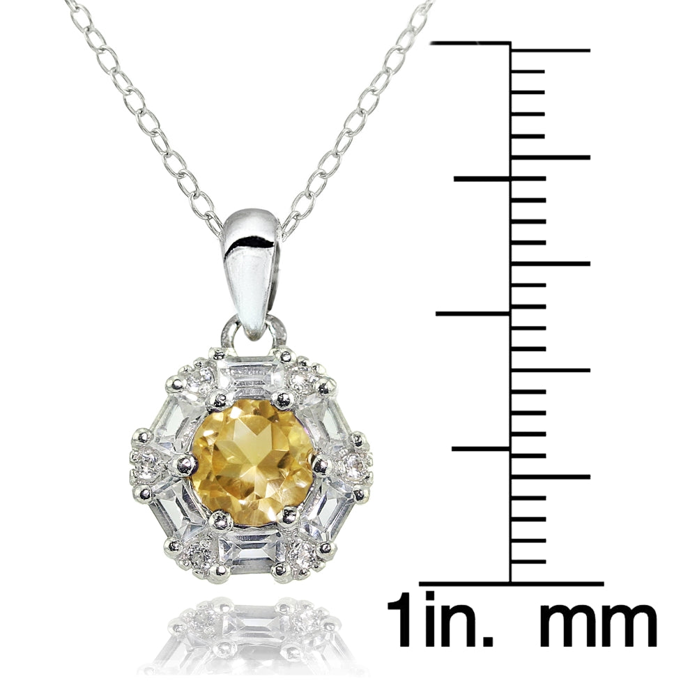 Sterling Silver Citrine and White Topaz Baguette & Round-Cut Fashion Necklace-3