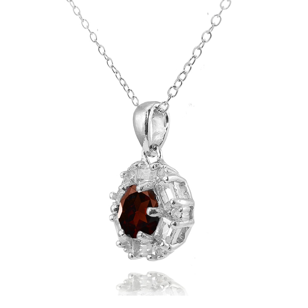 Sterling Silver Garnet and White Topaz Baguette & Round-Cut Fashion Necklace-2