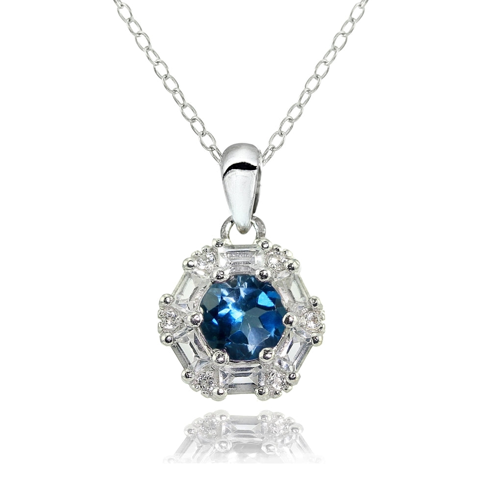 Sterling Silver London Blue and White Topaz Baguette & Round-Cut Fashion Necklace