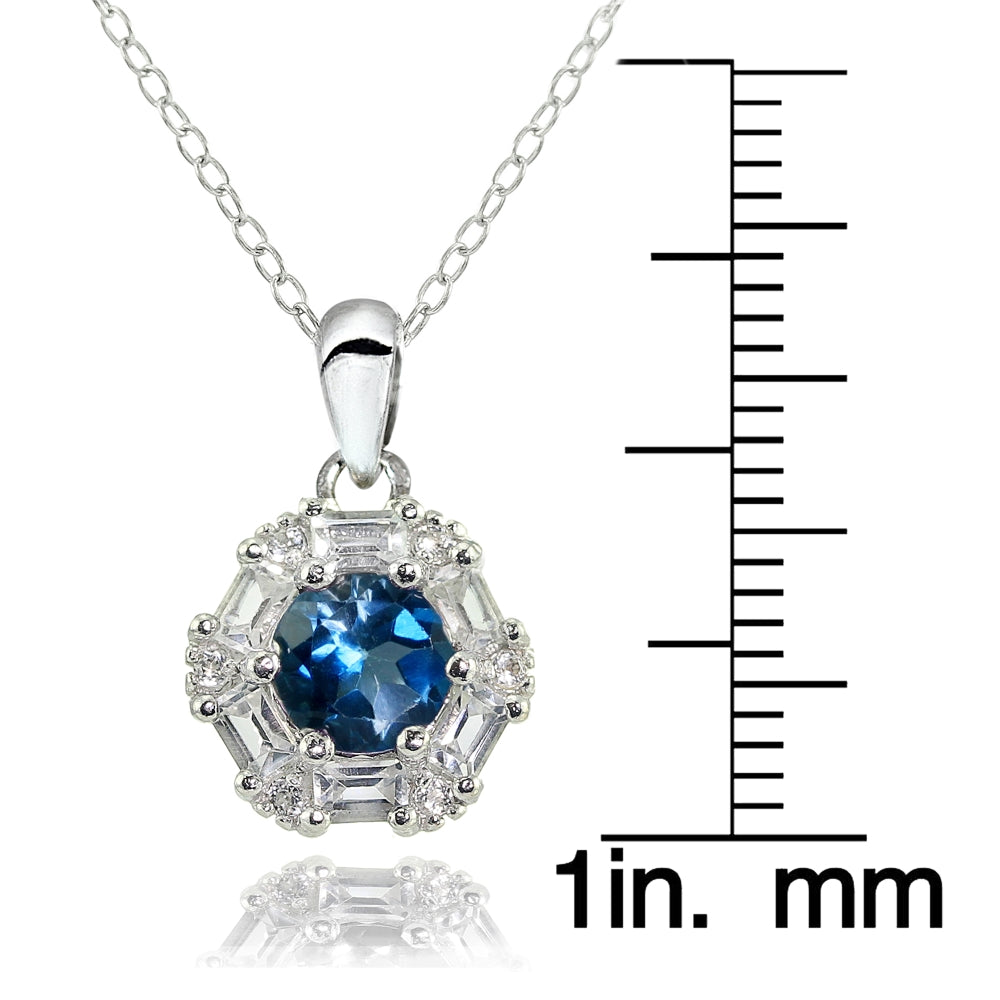 Sterling Silver London Blue and White Topaz Baguette & Round-Cut Fashion Necklace-3