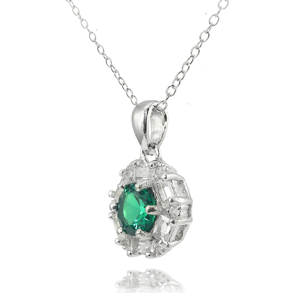 Sterling Silver Created Emerald and White Topaz Baguette & Round-Cut Fashion Necklace-2