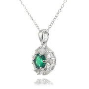 Sterling Silver Created Emerald and White Topaz Baguette & Round-Cut Fashion Necklace