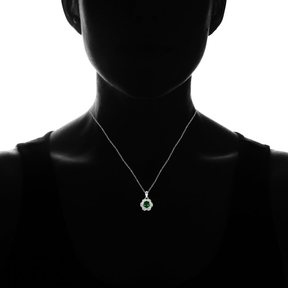 Sterling Silver Created Emerald and White Topaz Baguette & Round-Cut Fashion Necklace-4