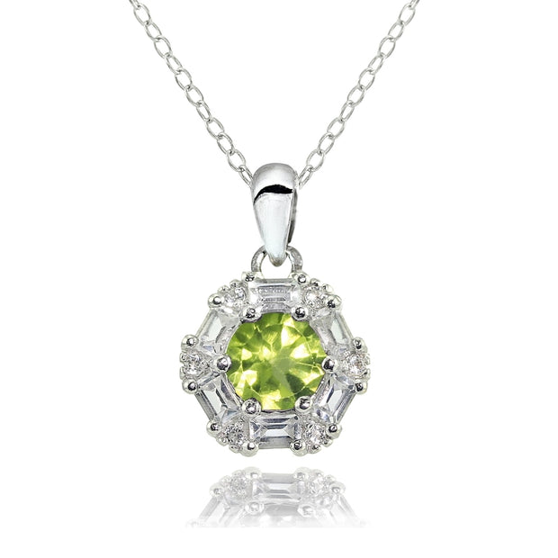 Sterling Silver Peridot and White Topaz Baguette & Round-Cut Fashion Necklace