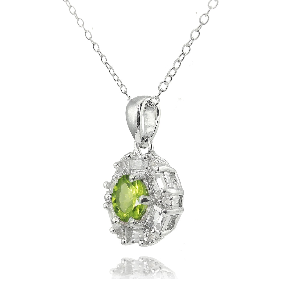Sterling Silver Peridot and White Topaz Baguette & Round-Cut Fashion Necklace-2