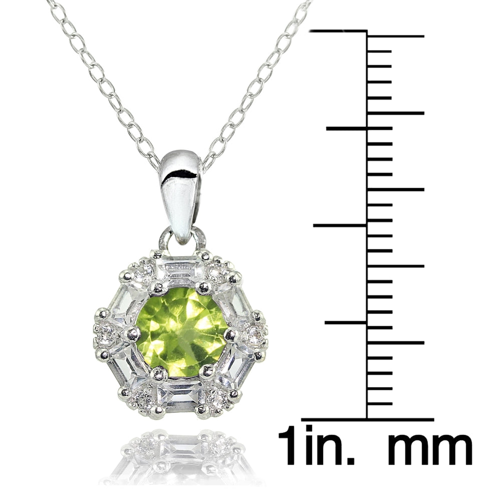 Sterling Silver Peridot and White Topaz Baguette & Round-Cut Fashion Necklace-3