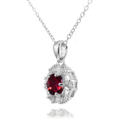 Sterling Silver Created Ruby and White Topaz Baguette & Round-Cut Fashion Necklace