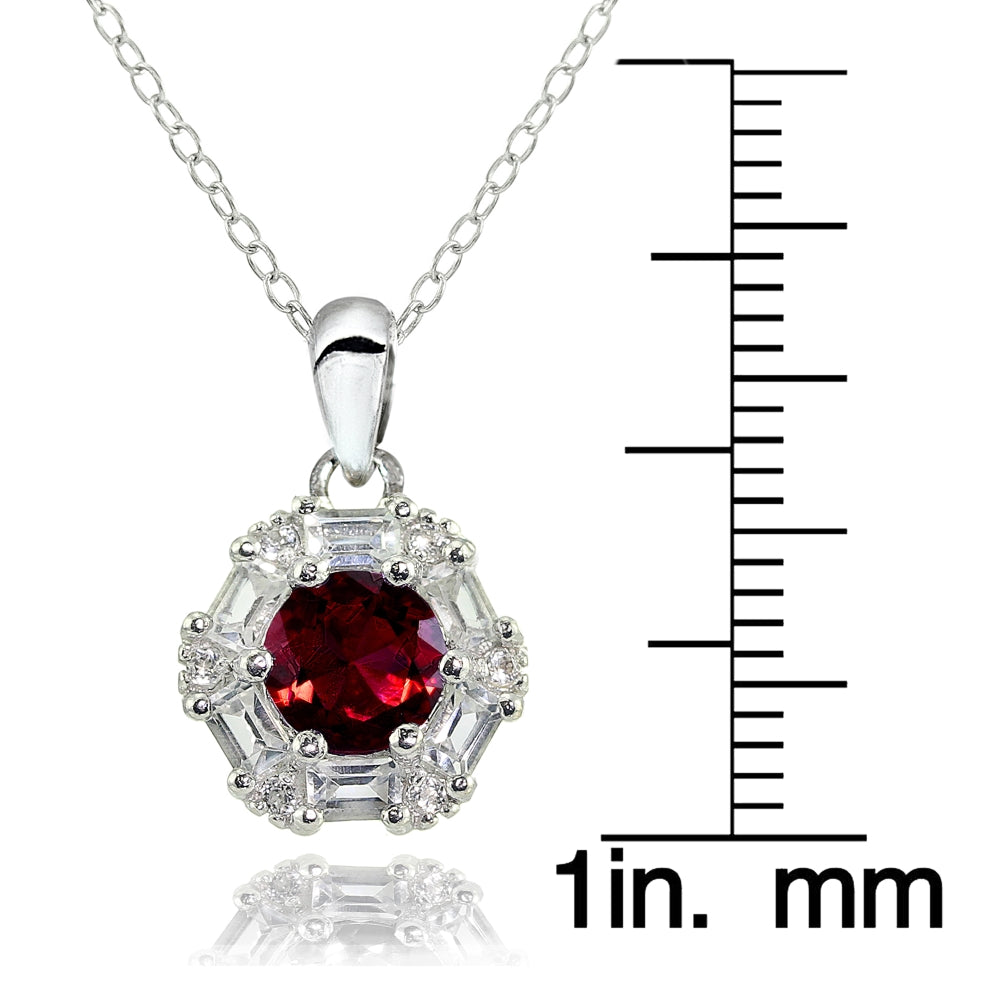 Sterling Silver Created Ruby and White Topaz Baguette & Round-Cut Fashion Necklace-3