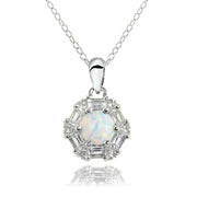 Sterling Silver Created White Opal and White Topaz Baguette & Round-Cut Fashion Necklace