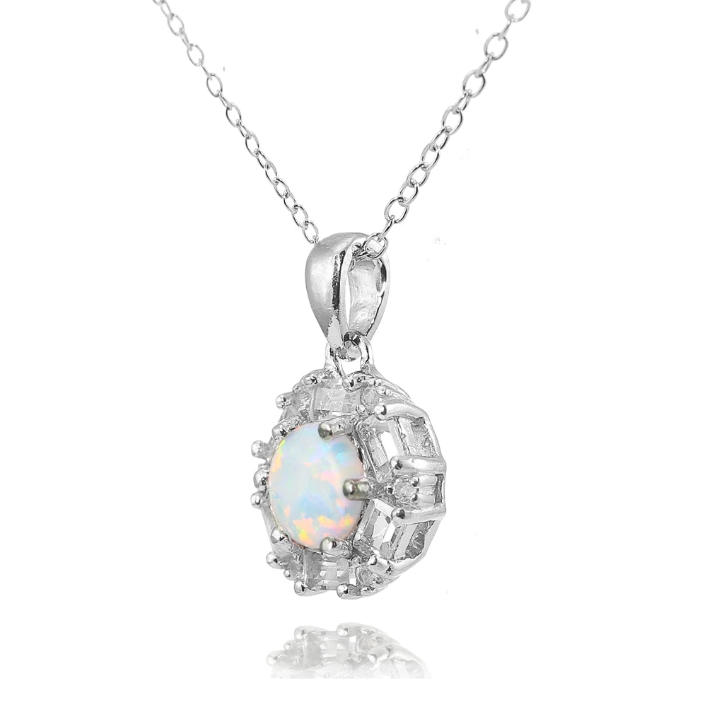 Sterling Silver Created White Opal and White Topaz Baguette & Round-Cut Fashion Necklace-2